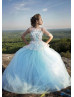 Beaded Blue Tulle Flower Girl Dress